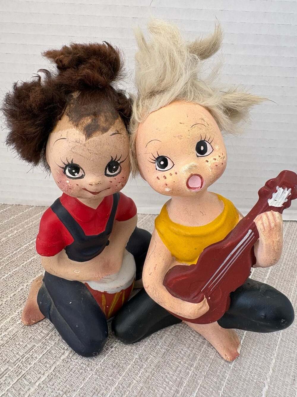 Vintage 1964 Inarco Teen Twister Ceramic Figurines, Bongo Player and Guitarist P